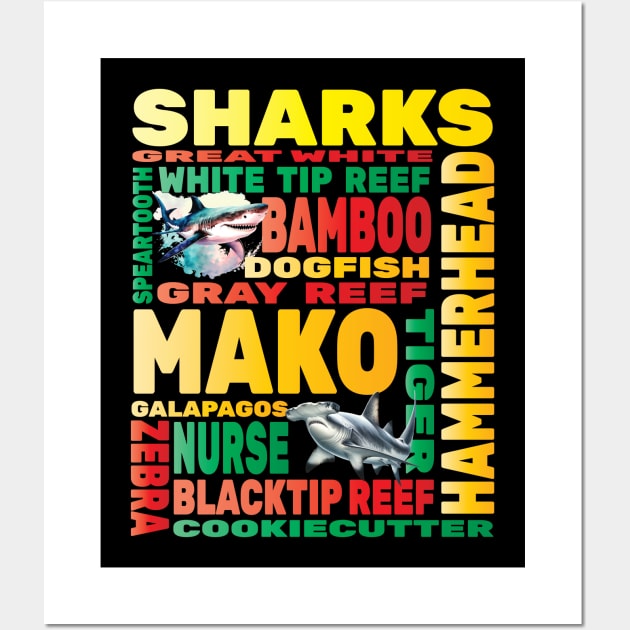 Sharks Aquarium Hobbyist Ocean Marine Biology Biologist Sea Wall Art by Envision Styles